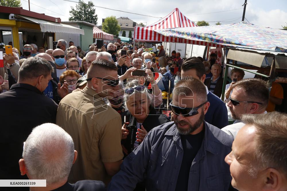 Polish President Andrzej Duda meeting with the residents of the town of Dabrowa Gornicza.