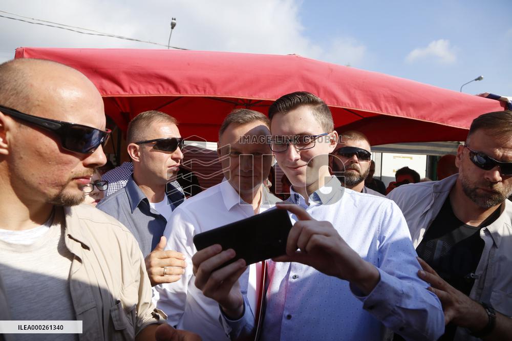 Polish President Andrzej Duda meeting with the residents of the town of Dabrowa Gornicza.