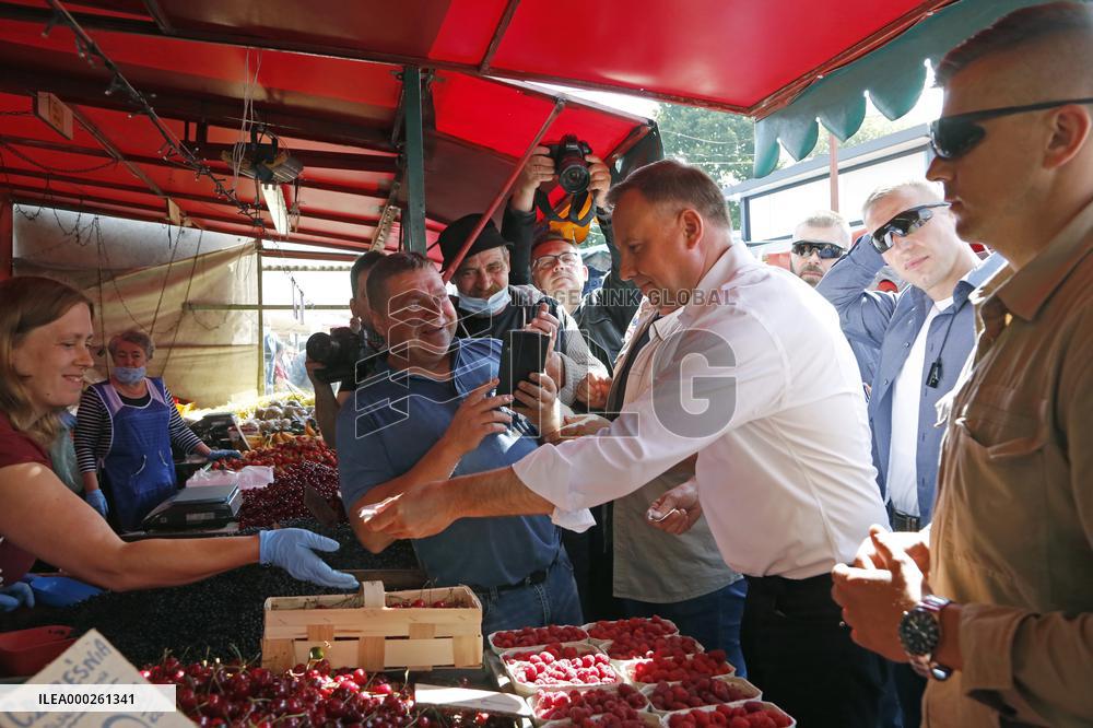 Polish President Andrzej Duda meeting with the residents of the town of Dabrowa Gornicza.