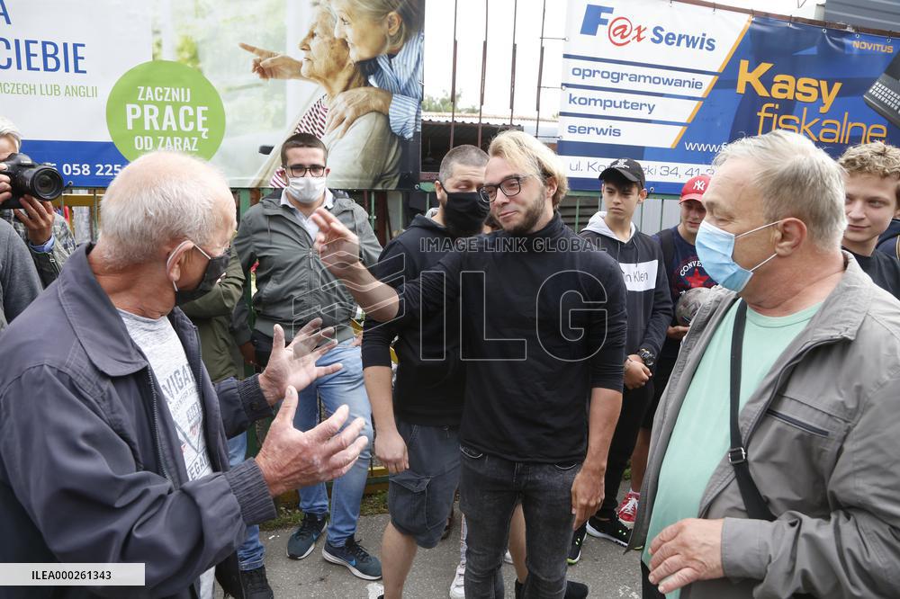 Polish President Andrzej Duda meeting with the residents of the town of Dabrowa Gornicza.