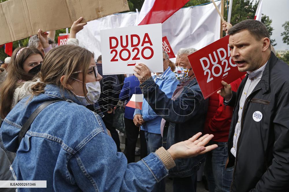 Polish President Andrzej Duda meeting with the residents of the town of Dabrowa Gornicza.