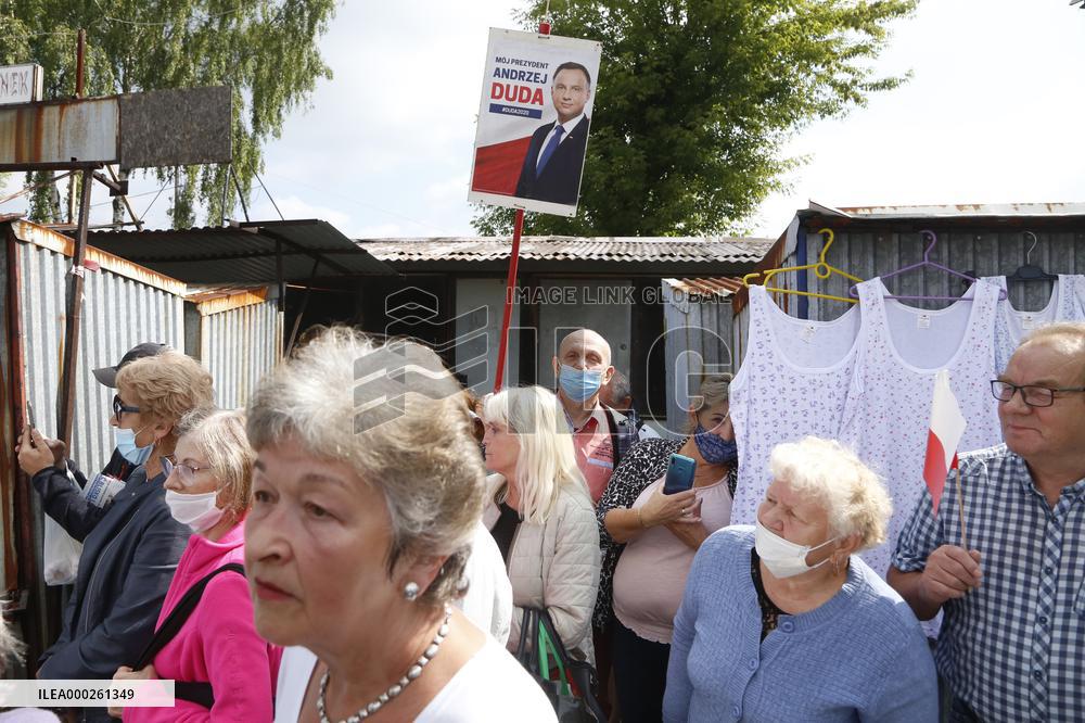 Polish President Andrzej Duda meeting with the residents of the town of Dabrowa Gornicza.
