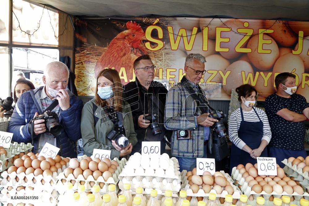 Polish President Andrzej Duda meeting with the residents of the town of Dabrowa Gornicza.