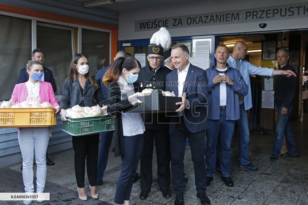 Polish President Andrzej Duda meeting with the miners of the Zofiowka coal mine in Jastrzebie.