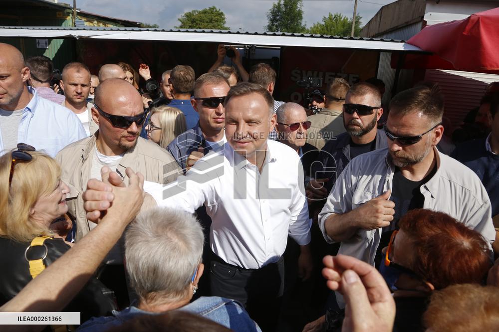 Polish President Andrzej Duda meeting with the residents of the town of Dabrowa Gornicza.