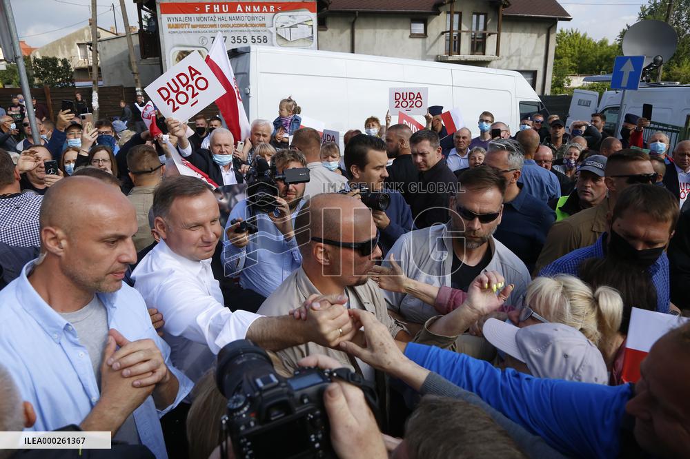 Polish President Andrzej Duda meeting with the residents of the town of Dabrowa Gornicza.