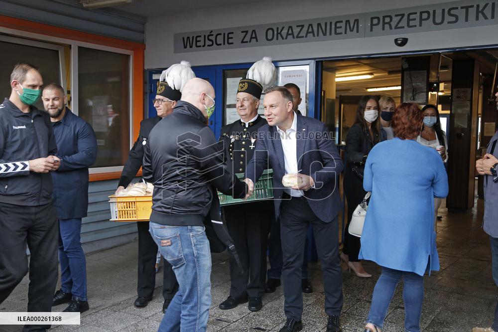 Polish President Andrzej Duda meeting with the miners of the Zofiowka coal mine in Jastrzebie.