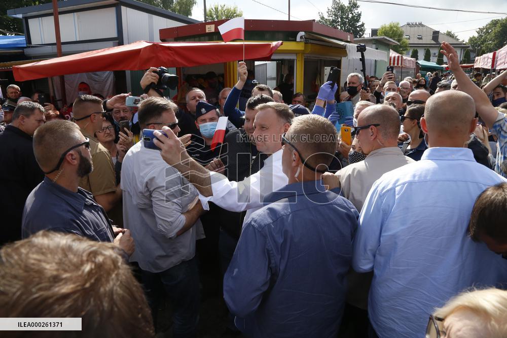 Polish President Andrzej Duda meeting with the residents of the town of Dabrowa Gornicza.