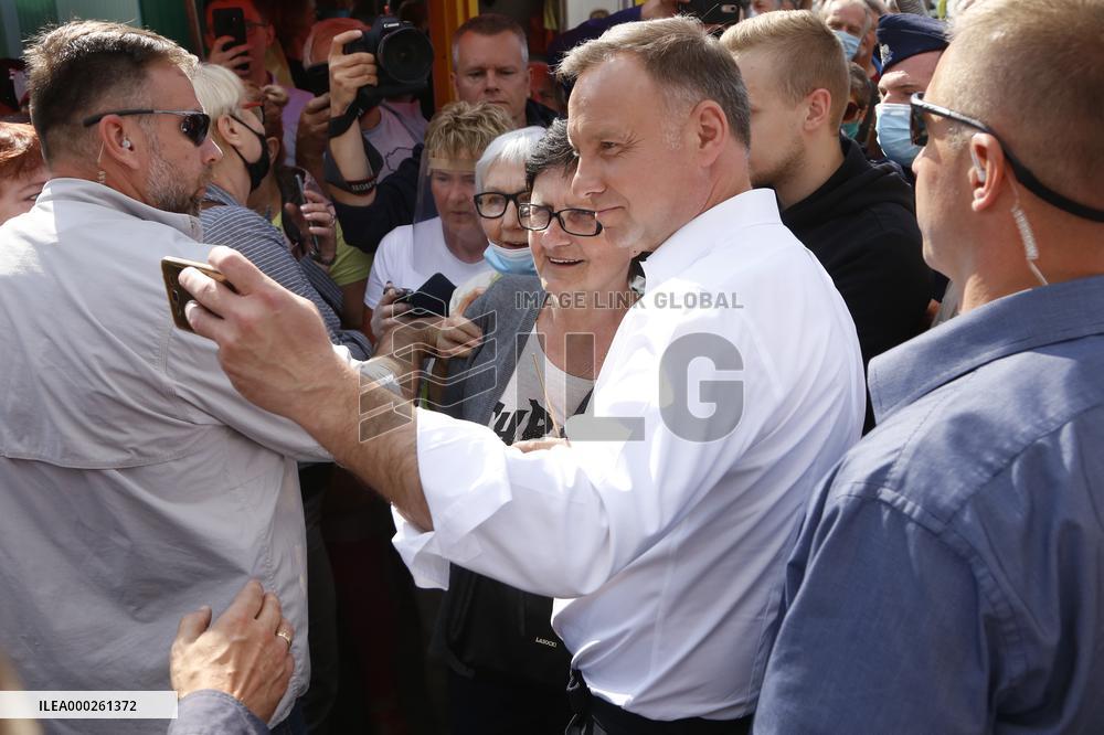 Polish President Andrzej Duda meeting with the residents of the town of Dabrowa Gornicza.