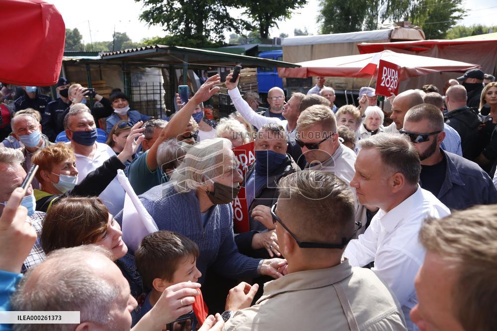 Polish President Andrzej Duda meeting with the residents of the town of Dabrowa Gornicza.