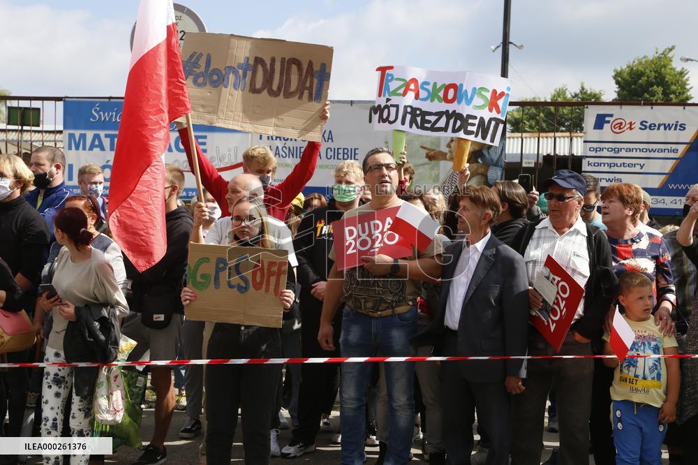 Polish President Andrzej Duda meeting with the residents of the town of Dabrowa Gornicza.