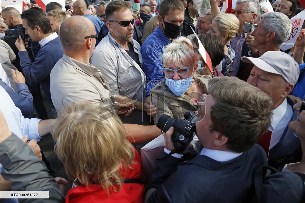 Polish President Andrzej Duda meeting with the residents of the town of Dabrowa Gornicza.