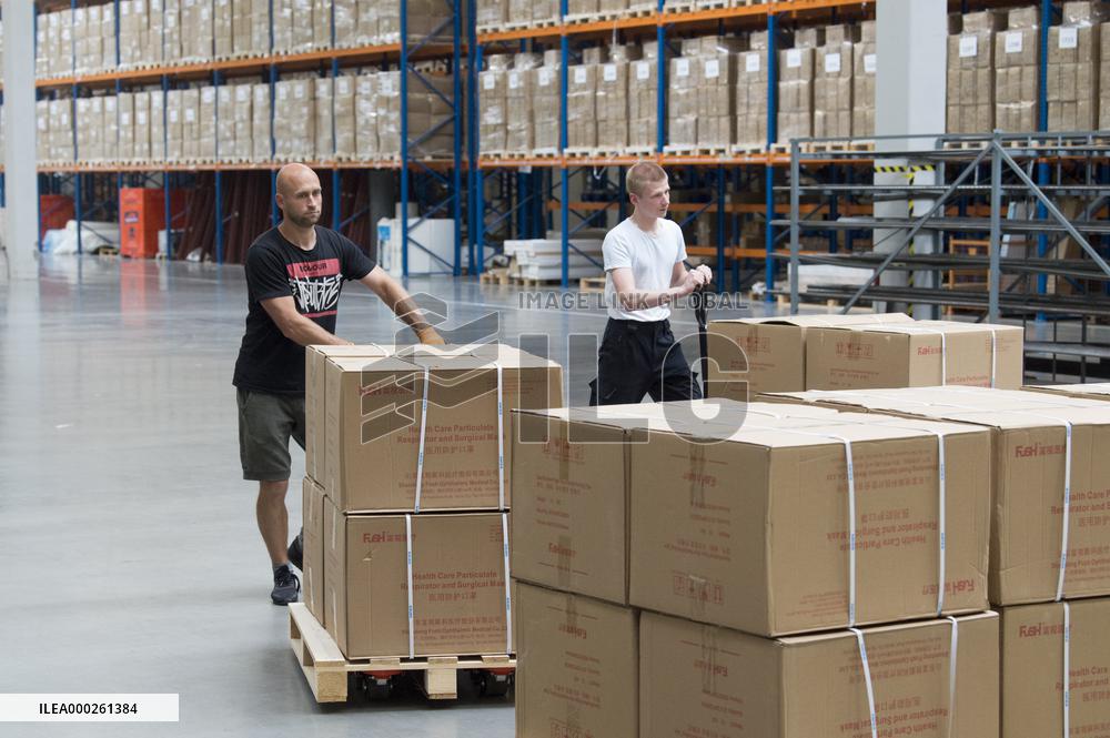 supply of anti-coronavirus protective equipment from China reached the Czech police depository in Opocinek near Pardubice