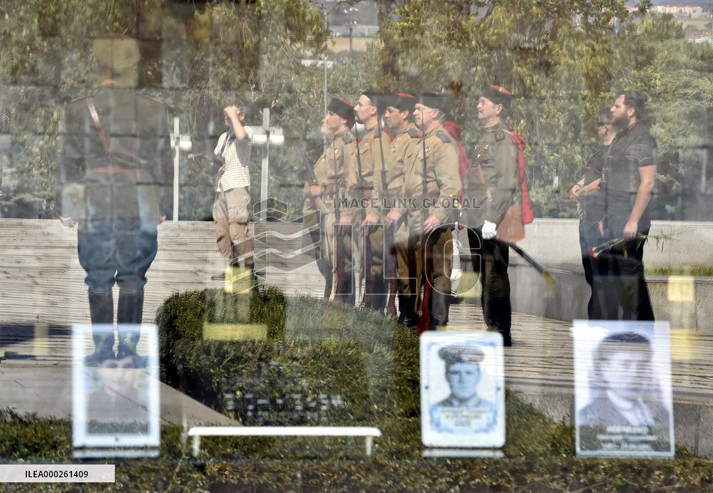 Granite slabs commemorating dead soldiers Red Army during WWII in Brno