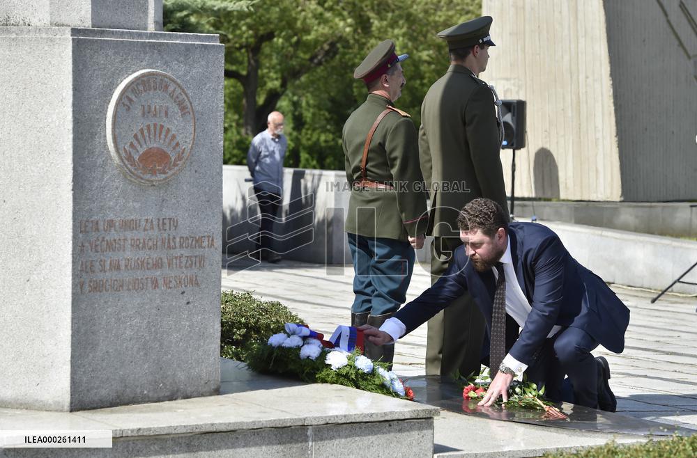 Granite slabs commemorating dead soldiers Red Army during WWII in Brno
