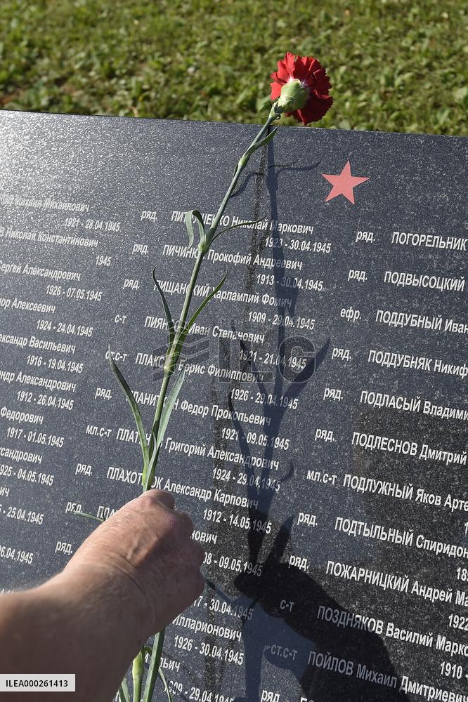 Granite slabs commemorating dead soldiers Red Army during WWII in Brno