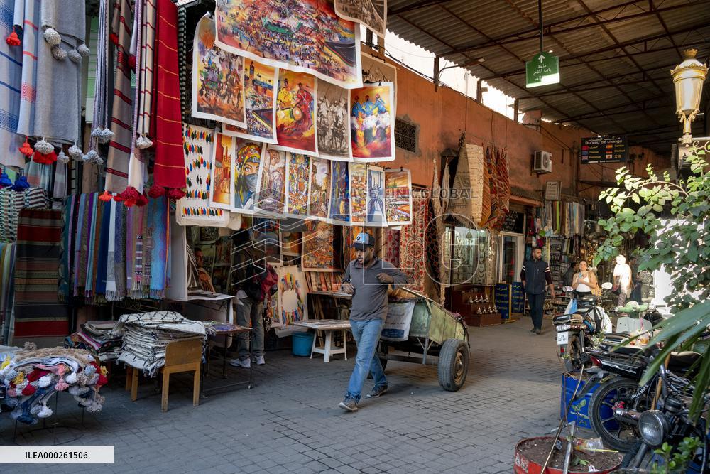sell of souvenirs, cookware, products from letaher and wood  in medina