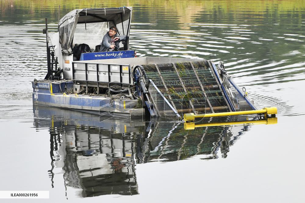 aquatic weed harvester, water mower, mowing boat, weed cutting boat