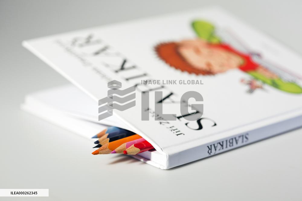 school supplies, Czech alphabet book, ABC-book, ABC, book, textbook, schoolbook, crayons, crayon, spelling book, reading, text, letters, characters