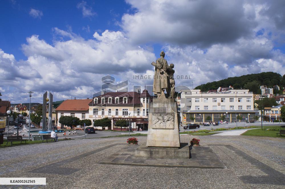 Post office, Dr. Veseleho street, Luhacovice, Liberation Memorial