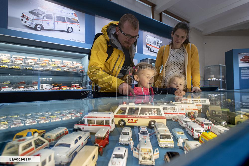 Around the world by ambulance, exhibition of models of ambulances and medical transport equipment