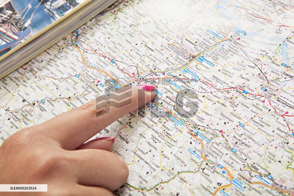 map, travel, traveling, trip, planning, hand, finger, place, destination, guide