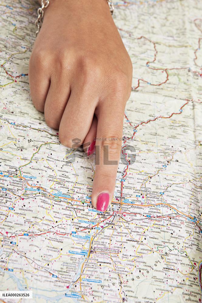 map, travel, traveling, trip, planning, hand, finger, place, destination
