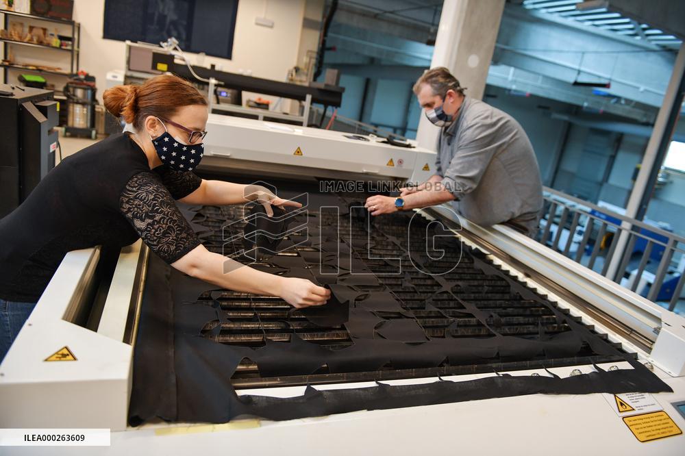 protection face masks production at the Eurazio Center, protection face mask