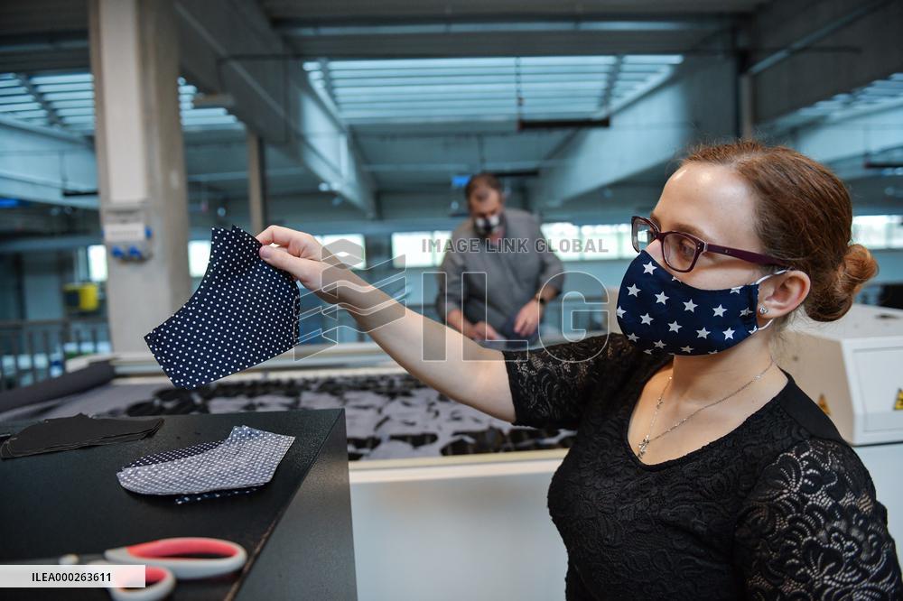 protection face masks production at the Eurazio Center, protection face mask