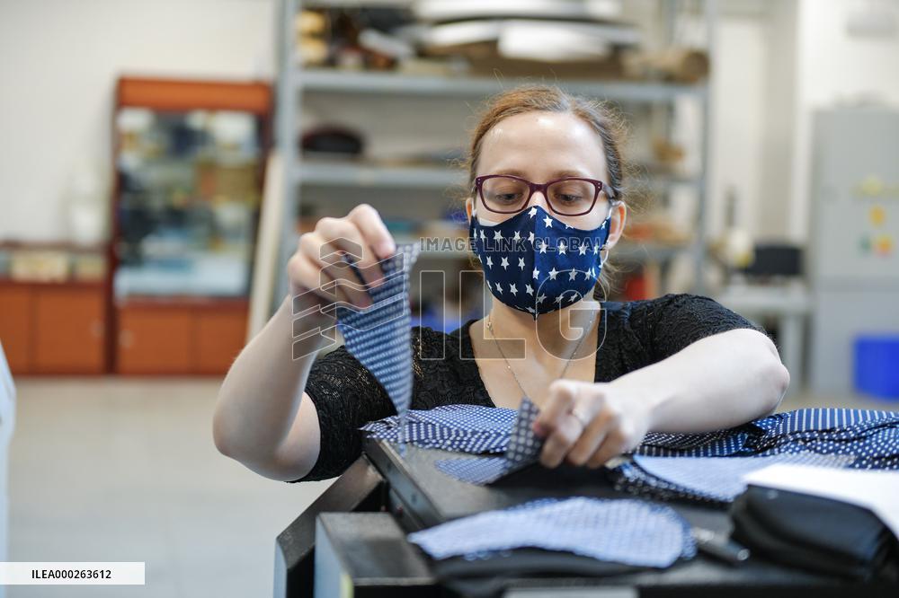 protection face masks production at the Eurazio Center, protection face mask