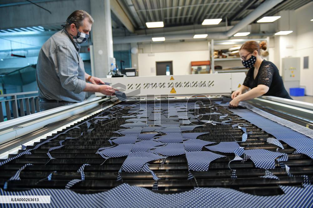 protection face masks production at the Eurazio Center, protection face mask
