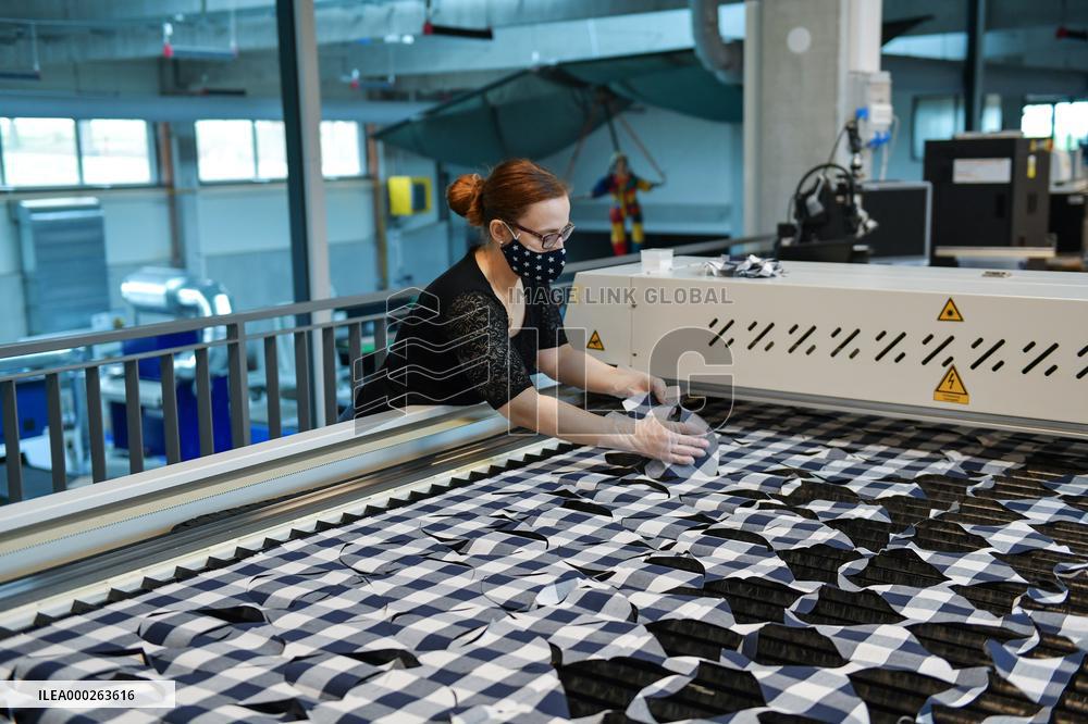 protection face masks production at the Eurazio Center, protection face mask