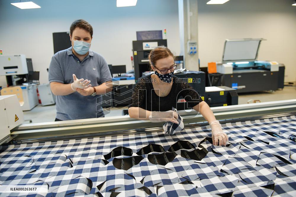 protection face masks production at the Eurazio Center, protection face mask