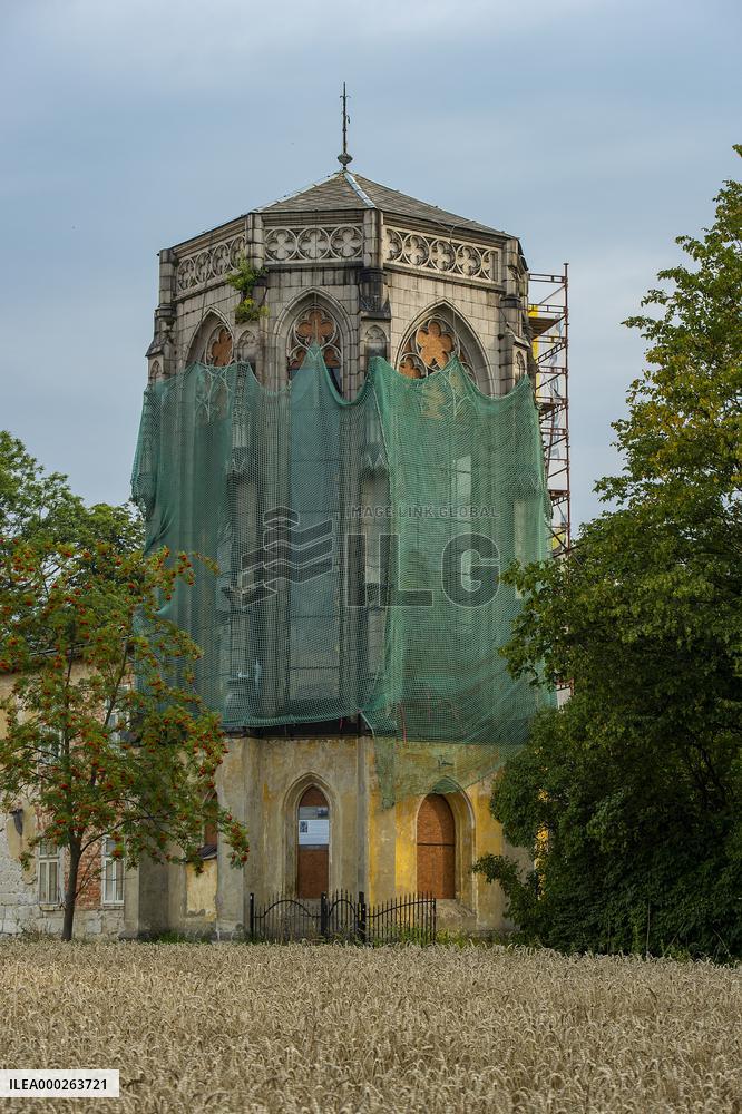 neo-gothic temple tower, former showroom of stained glasses