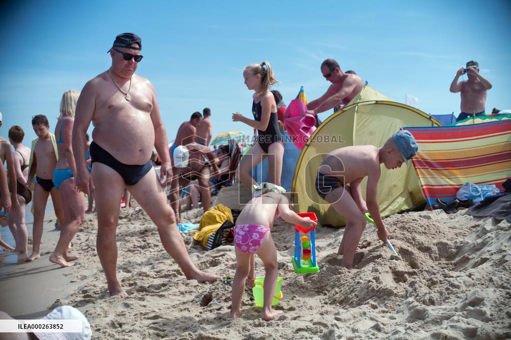 The beach in the Wladyslawowo, popular Baltic sea resort in Poland