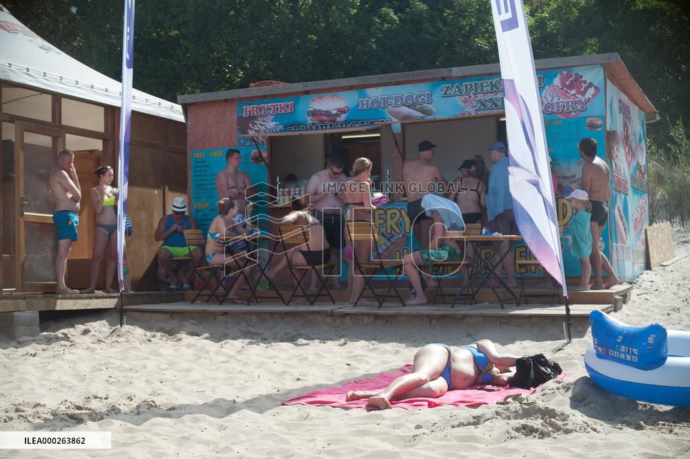 The beach in the Wladyslawowo, popular Baltic sea resort in Poland