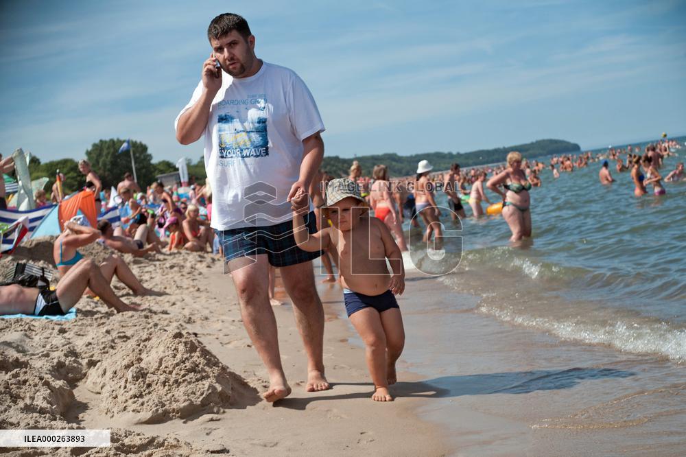 The beach in the Wladyslawowo, popular Baltic sea resort in Poland