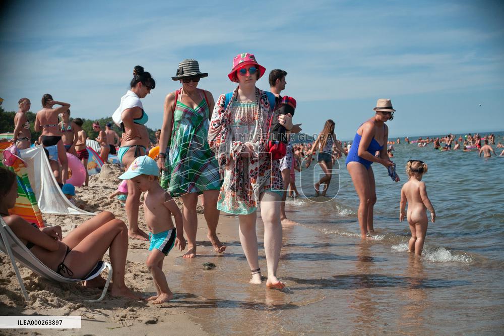 The beach in the Wladyslawowo, popular Baltic sea resort in Poland