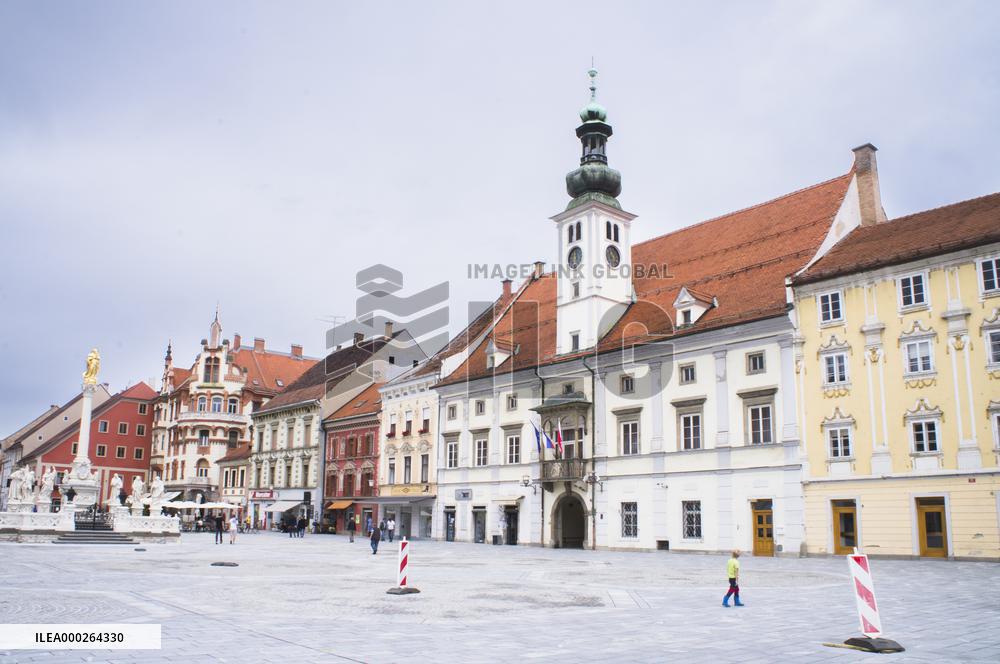 Maribor Town Hall and Plague Column on Main Square of Maribor