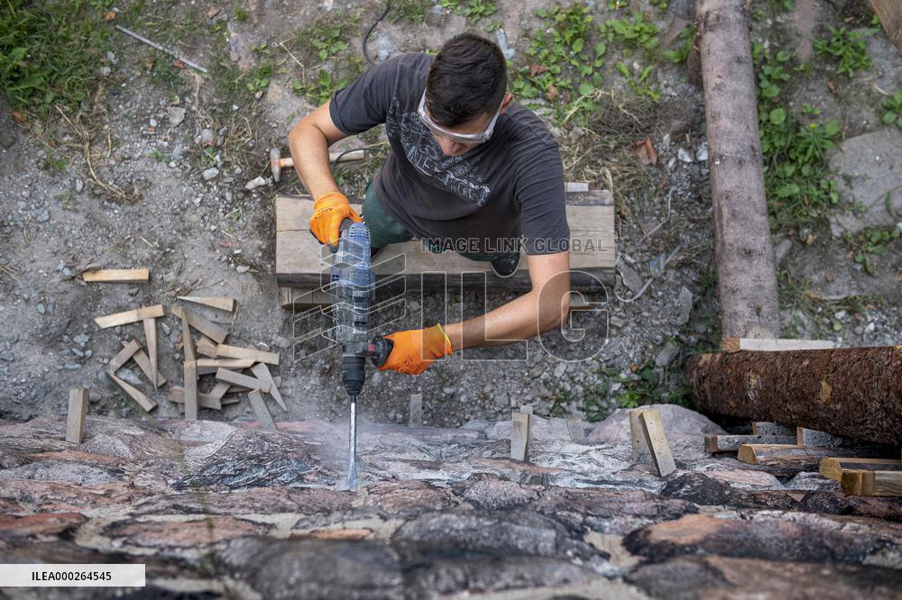 repairs of the Elbe (Labe) riverbed walls on Eliska embankment in Hradec Kralove