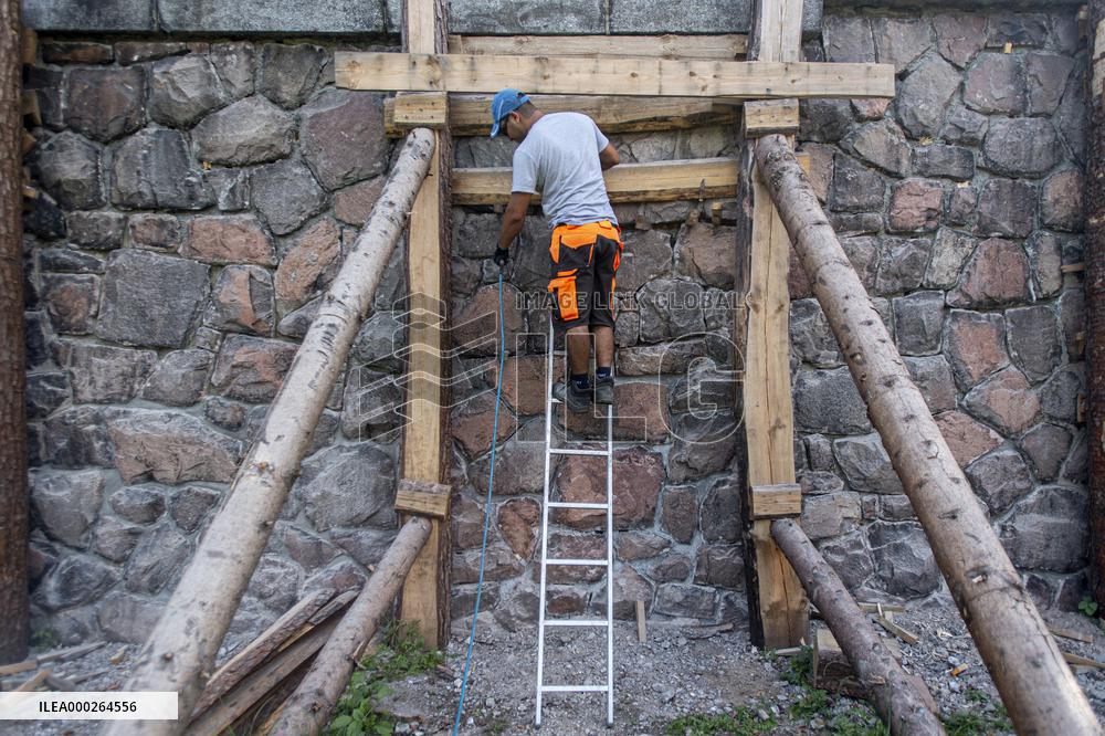 repairs of the Elbe (Labe) riverbed walls on Eliska embankment in Hradec Kralove