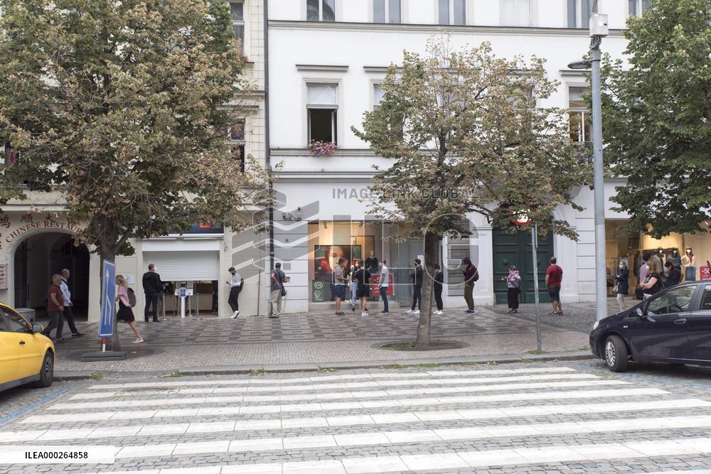 sampling point for testing on SARS-CoV-2 on the Wenceslas Square in Prague