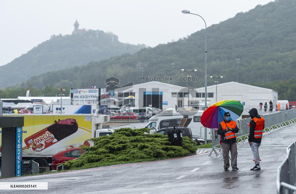 Heavy rain, second day of European Truck Racing Championship event, Most