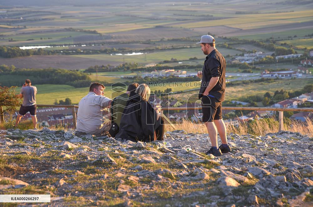 Mikulov, Holly Hill, tourists, sun set