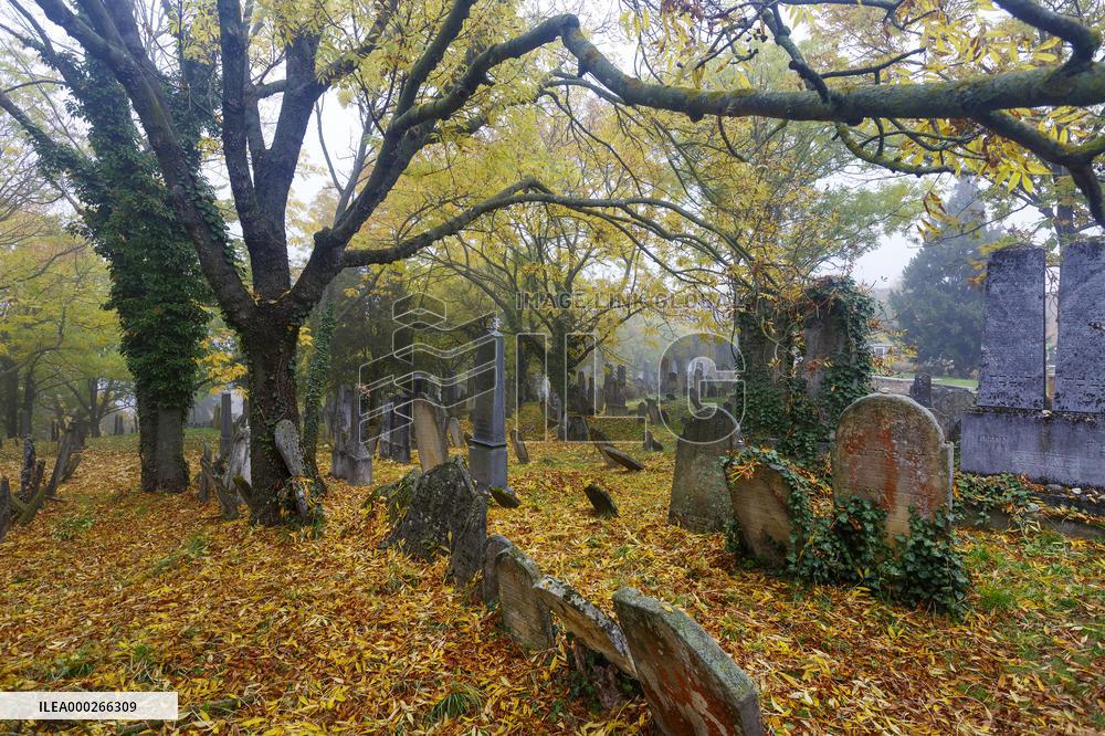 Mikulov, Jewish cemetery, tourists, autumn