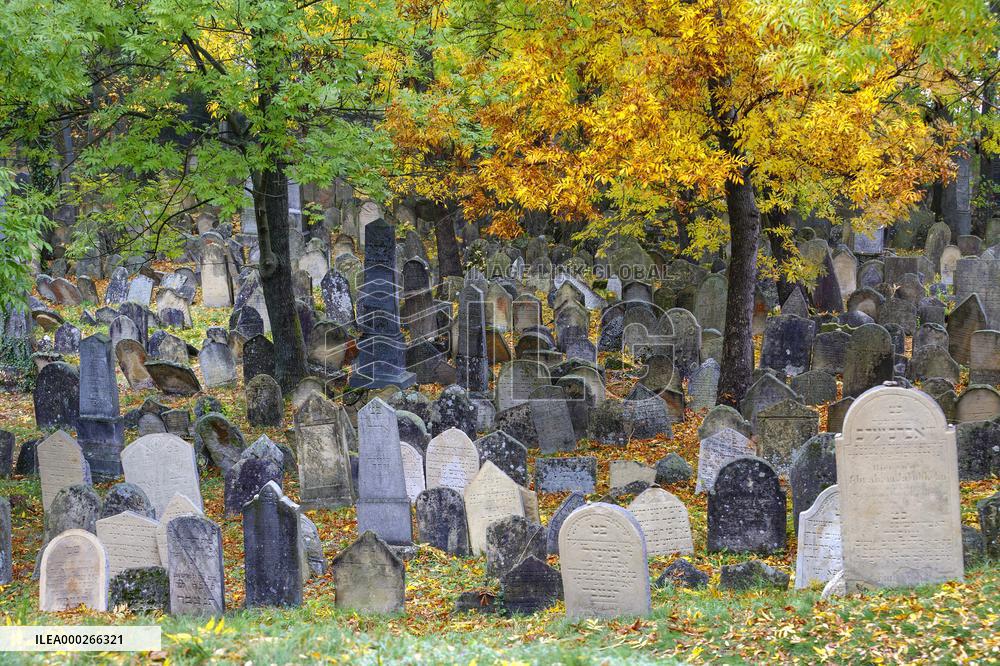 Mikulov, Jewish cemetery, tourists, autumn