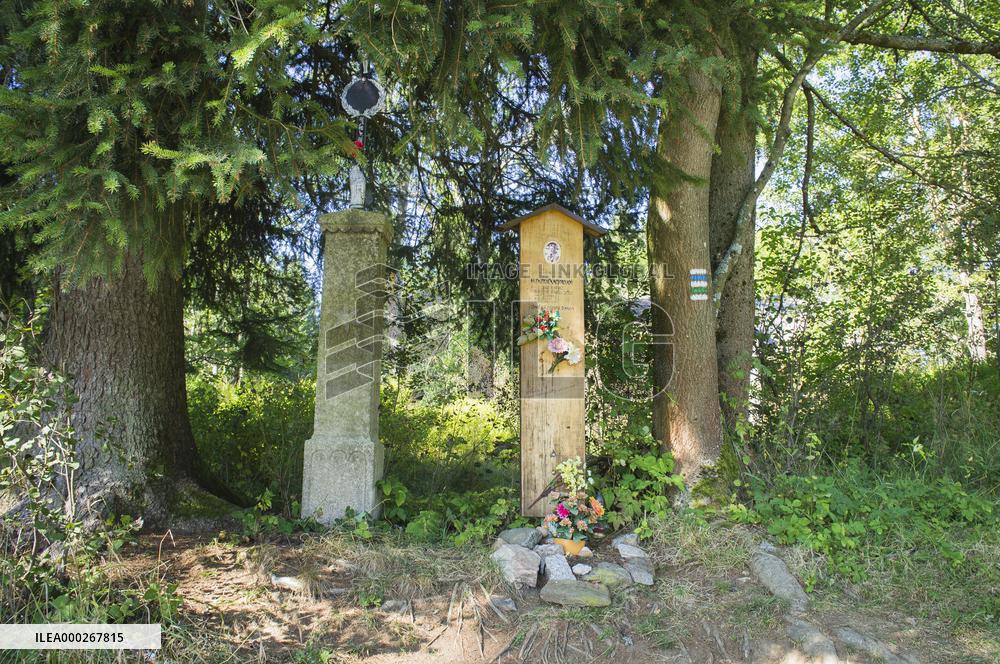 Wayside cross, Totenbrett rememberance boards for Zdenek Kostrouch