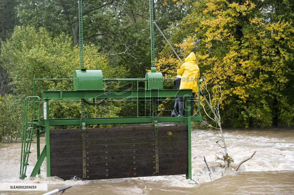 River Novohradka, village Luze, heavy rain, raised water level