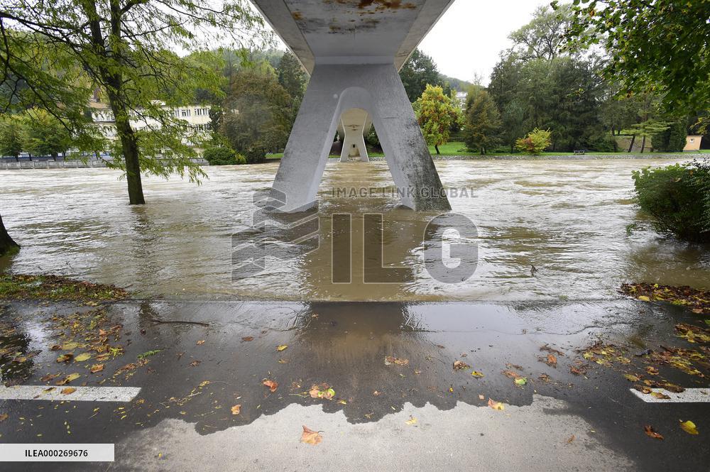 Heavy rainfalls, flood, River Becva, Teplice nad Becvou