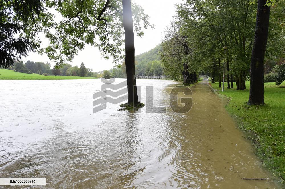 Heavy rainfalls, flood, River Becva, Teplice nad Becvou